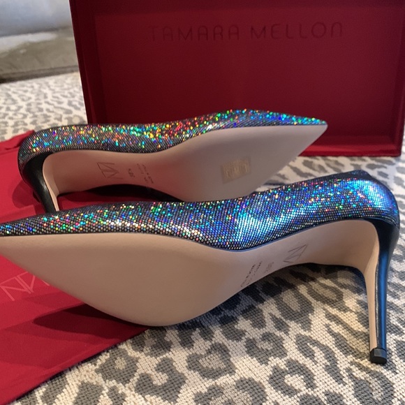 TAMARA MELLON LIMELIGHT DISCO BALL LEATHER PUMPS W/ CONTRASTING BLACK HEEL 8.5 - Picture 14 of 16